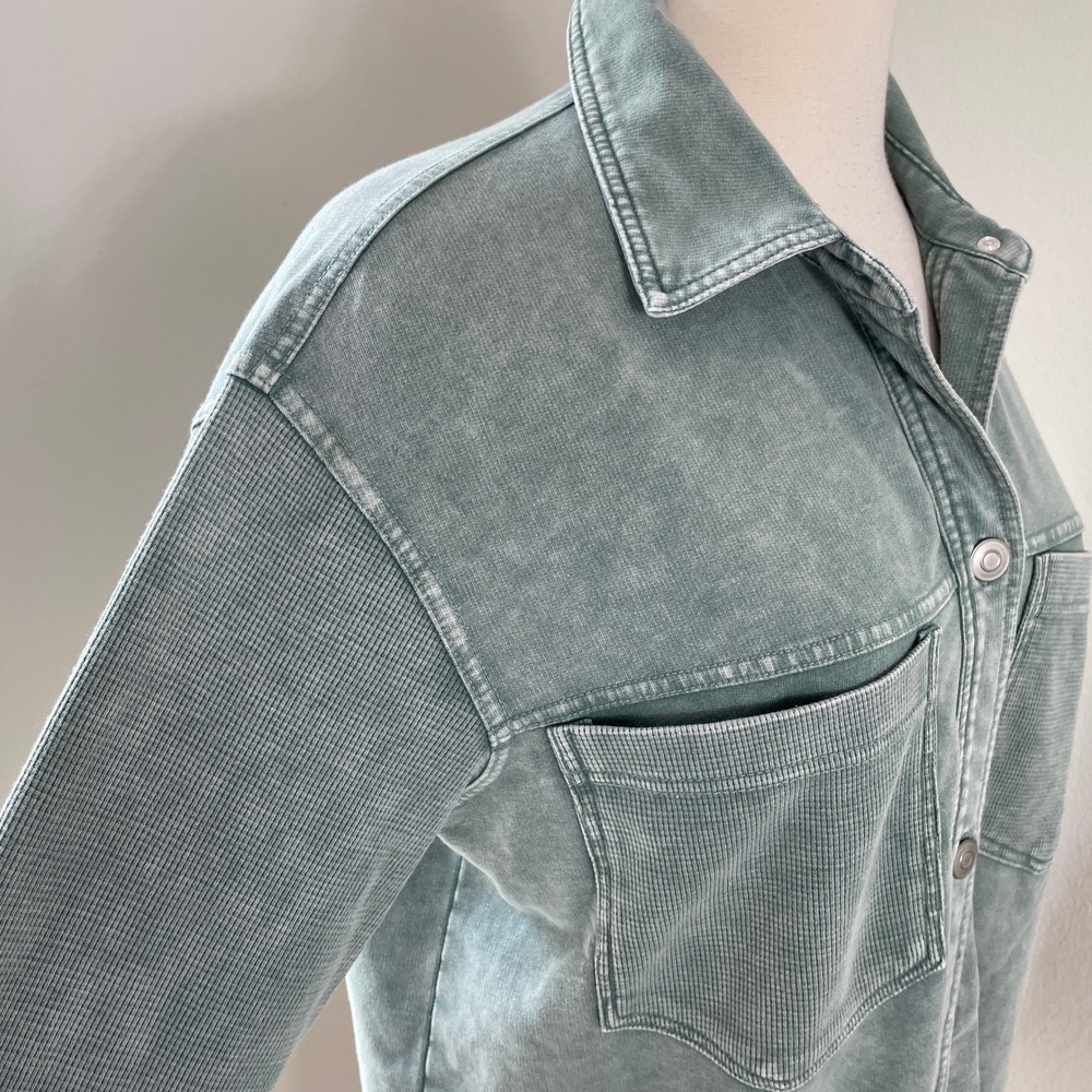 NEW Jane + Delancey Womens Medium Green Mineral‎ Wash French Terry Shacket Shirt - Picture 7 of 9